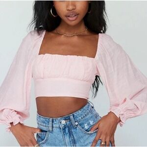 Princess Polly Orione Long Sleeve Pink Crop Top Tie Open Back